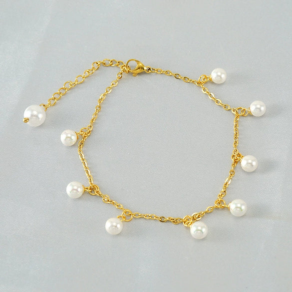 Women's Fashion Pearl Tassel Titanium Steel Anklet Jewelry With Geometric Design