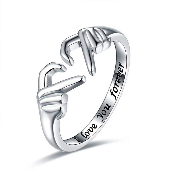 Women's Fashion Personality Geometric S925 Sterling Silver Hug Gesture Love Ring With Electroplating