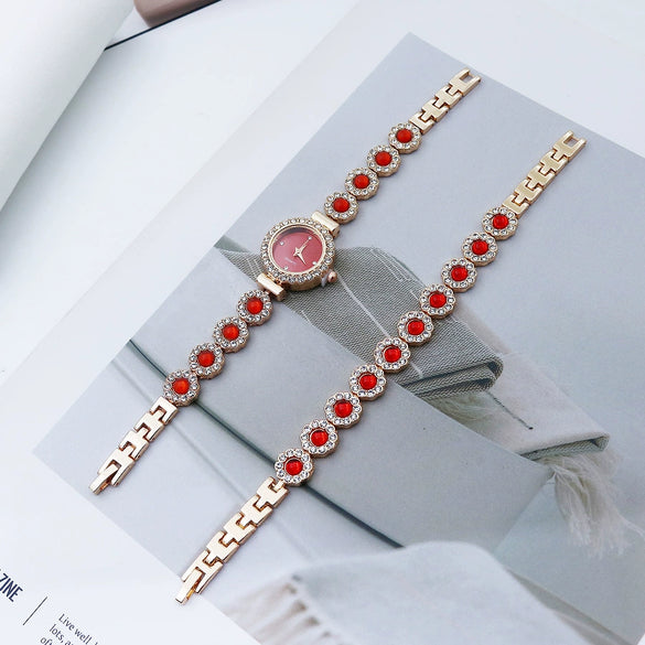Women's Fashion Quartz Bracelet Watch Set Chalcedony Diamond Alloy Round Dial