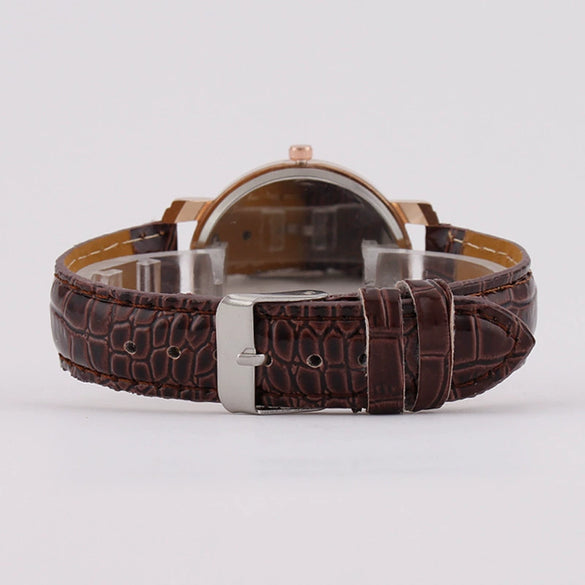 Women's Fashion Quartz Watch Alloy Case Imitation Leather Strap Round Dial Printed Logo