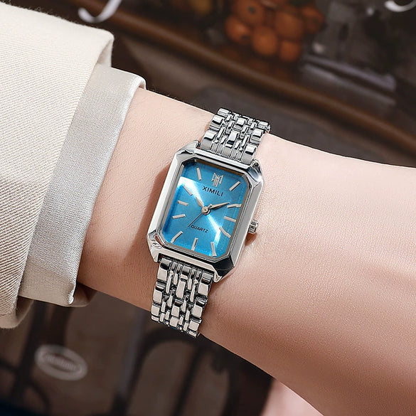 Women's Fashion Quartz Watch Alloy Case Steel Band Rectangular Dial