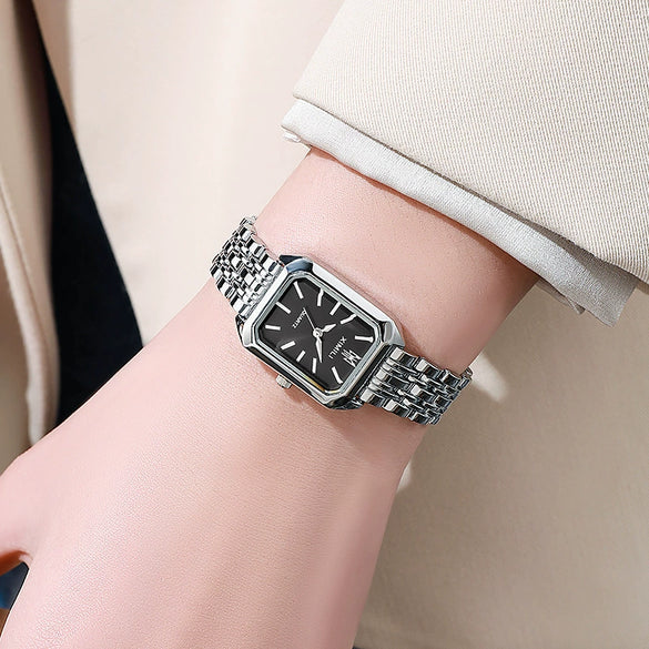Women's Fashion Quartz Watch Alloy Case Steel Band Rectangular Dial