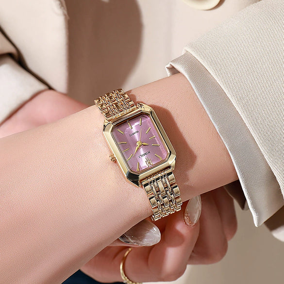 Women's Fashion Quartz Watch Alloy Case Steel Band Rectangular Dial