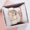 Women's Fashion Quartz Watch Set With Round Dial Alloy Case Textile Strap And Glass Mirror