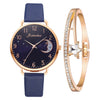 Women's Fashion Quartz Watch Set With Round Dial Alloy Case Textile Strap And Glass Mirror