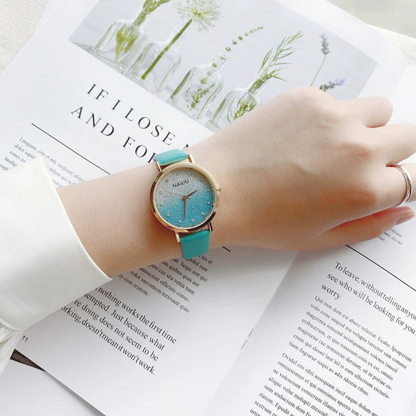 Women's Fashion Quartz Watch With Alloy Case Gradient Star Design