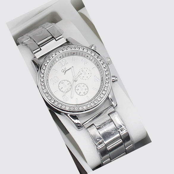 Women's Fashion Quartz Watch With Alloy Case Imitation Leather Strap And Stainless Steel Clasp Round Dial