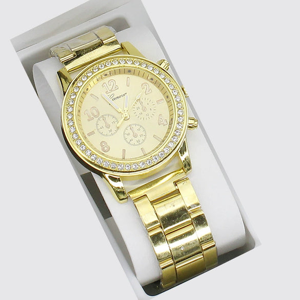 Women's Fashion Quartz Watch With Alloy Case Imitation Leather Strap And Stainless Steel Clasp Round Dial