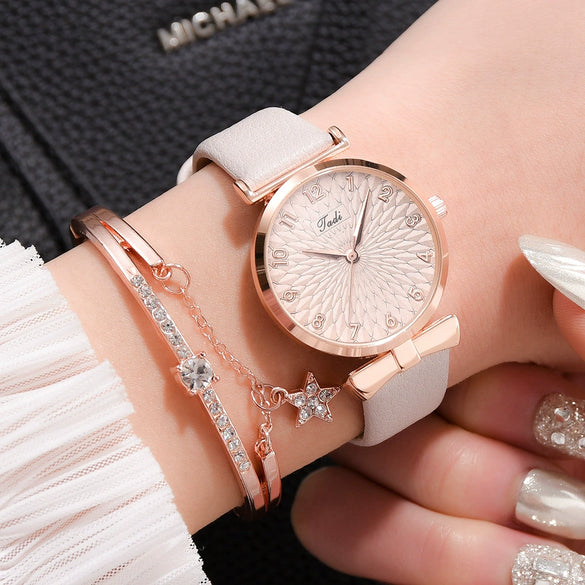 Women's Fashion Quartz Watch With Round Dial Alloy Case Textile Strap And Ordinary Glass Mirror