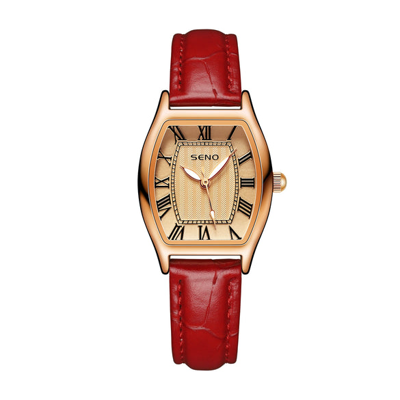 Women's Fashion Quartz Watch With Small Square And Barrel Shaped Dial Metal Case Imitation Leather Strap Mineral Strengthened Glass Mirror Stainless Steel Clasp