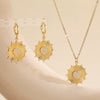 Women's Fashion Retro Copper Micropaved Sunflower Heart Round Pendant Necklace Earrings Set