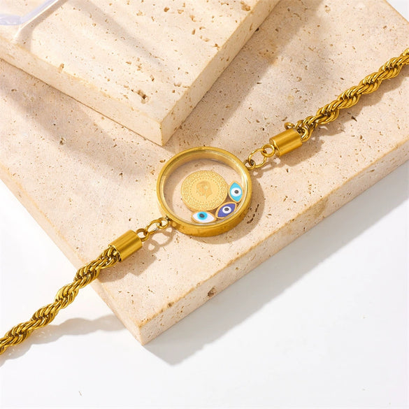 Women's Fashion Retro Creative Round Eye Twist Chain Goldplated Stainless Steel Bracelet