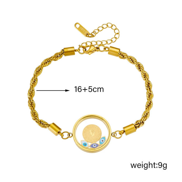 Women's Fashion Retro Creative Round Eye Twist Chain Goldplated Stainless Steel Bracelet