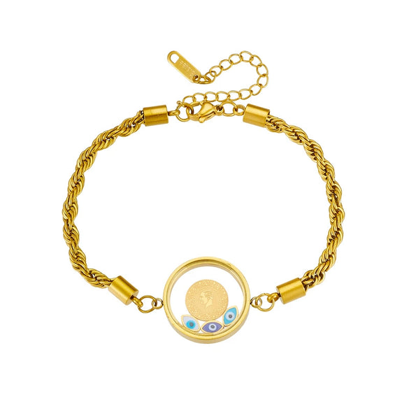Women's Fashion Retro Creative Round Eye Twist Chain Goldplated Stainless Steel Bracelet