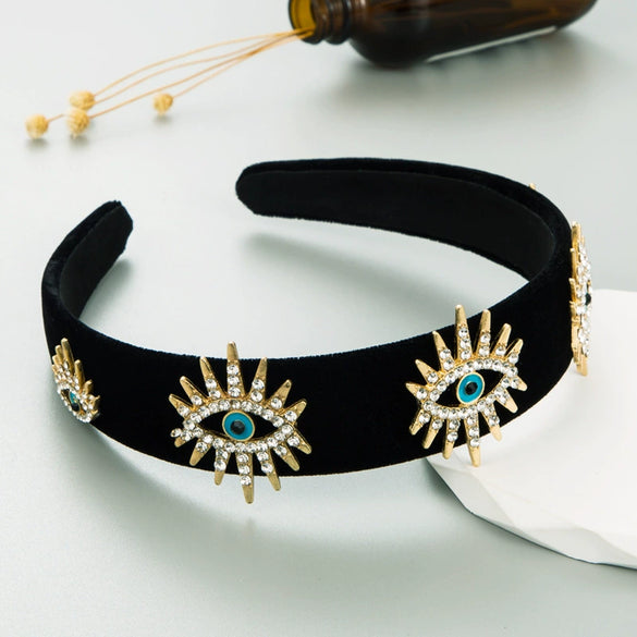Women's Fashion Retro Hair Hoop Black Velvet With Diamond Design