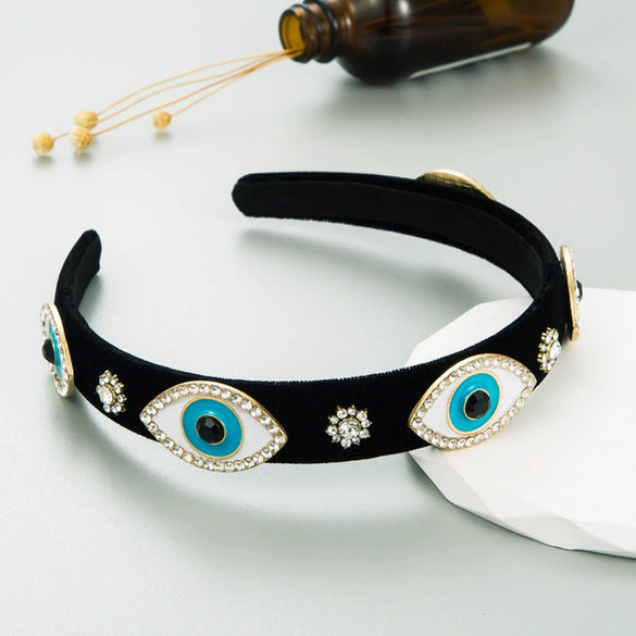 Women's Fashion Retro Hair Hoop Black Velvet With Diamond Design