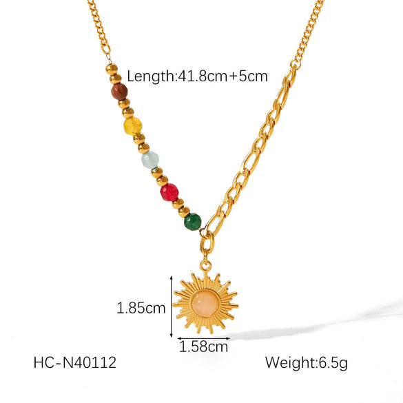 Women's Fashion Retro Stainless Steel Geometric Sun Pendant Necklace With Electroplating Treatment