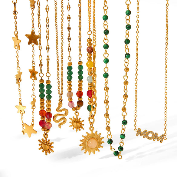 Women's Fashion Retro Stainless Steel Geometric Sun Pendant Necklace With Electroplating Treatment