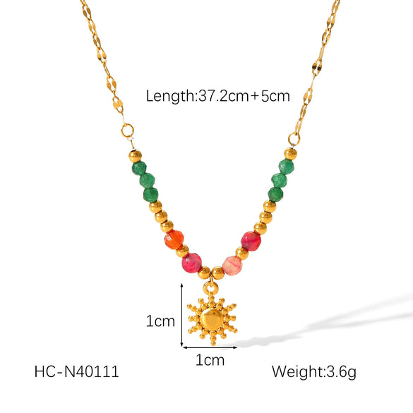 Women's Fashion Retro Stainless Steel Geometric Sun Pendant Necklace With Electroplating Treatment