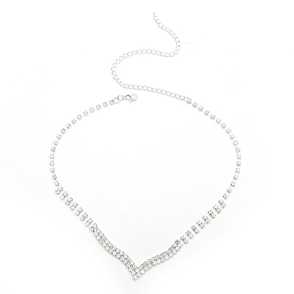 Women's Fashion Rhinestone Tassel Jewelry Set Simple Elegant Geometric Necklace And Earrings With Water Wave Chain