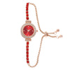 Women's Fashion Rhinestone Thin Strap Leather And Stainless Steel Quartz Watch With Rectangular Dial