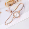 Women's Fashion Rhinestone Thin Strap Leather And Stainless Steel Quartz Watch With Rectangular Dial