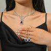 Women's Fashion Rhinestone Water Drop Pendant Necklace And Earrings Set With Water Wave Chain Elegant Claw Set Jewelry