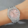 Women's Fashion Roman Diamondencrusted Watch With Calendar Alloy Case And Strap Round Dial