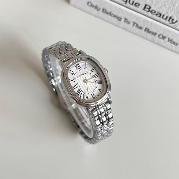 Women's Fashion Roman Scale Compact Oval Metal Band Watch