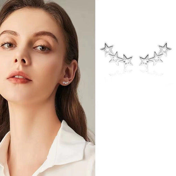 Women's Fashion S925 Sterling Silver Fivepointed Star Geometric Cute Polished Hollow Earrings 2025 New