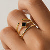 Women's Fashion S925 Sterling Silver Geometric Zircon Stacked Ring With Real Gold Electroplating Dark Threepiece Suit
