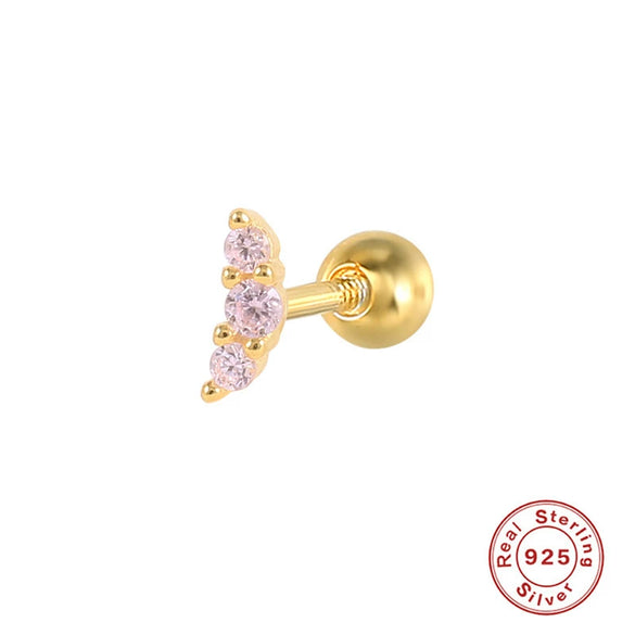 Women's Fashion S925 Sterling Silver Mini Moon Thread Piercing Ear Studs With Flower Design And Electroplating