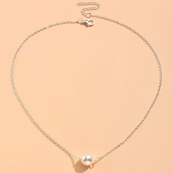 Women's Fashion Short Metal Alloy Pearl Clavicle Chain With Geometric Design And Electroplating