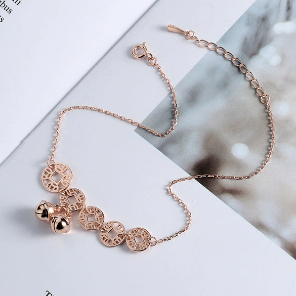 Women's Fashion Silver Geometric Anklet Rose Gold Tone Bell Charm Anklet Elegant Sexy Foot Jewelry Accessory