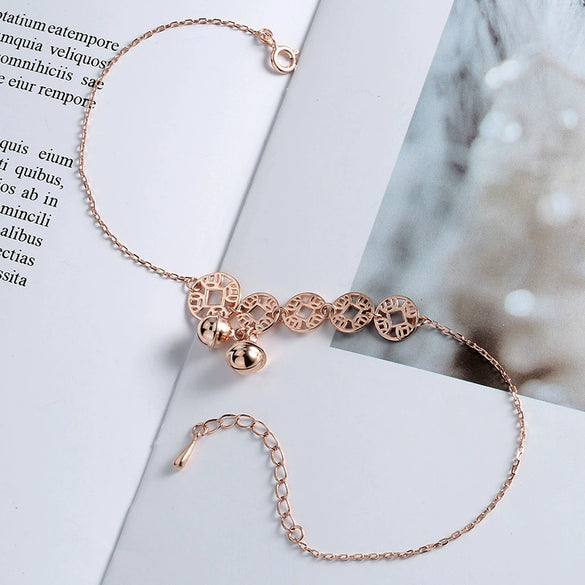 Women's Fashion Silver Geometric Anklet Rose Gold Tone Bell Charm Anklet Elegant Sexy Foot Jewelry Accessory