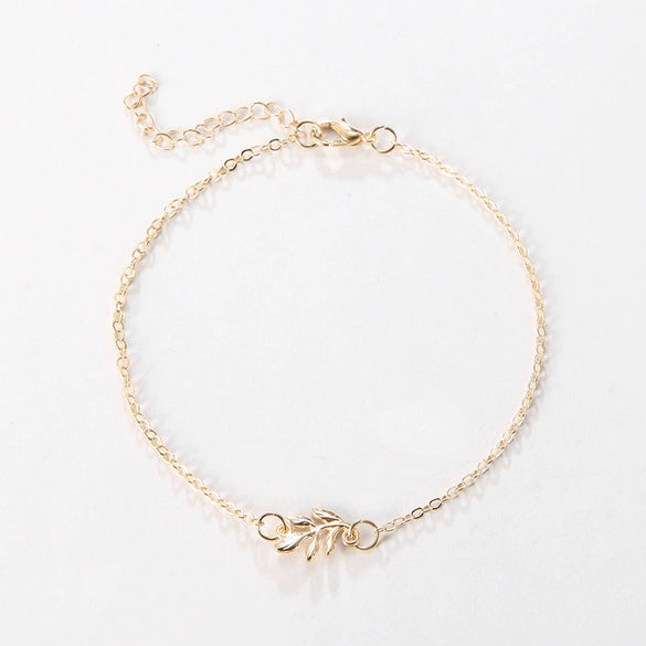 Women's Fashion Simple Alloy Anklet With Leaf Pattern Delicate Floral Inspired Foot Jewelry