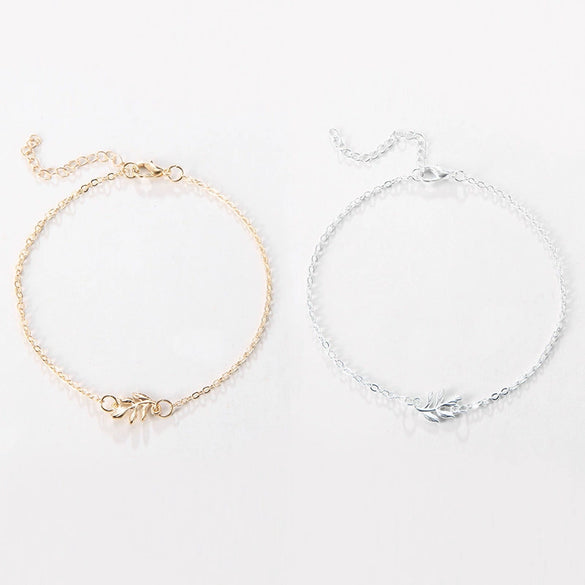 Women's Fashion Simple Alloy Anklet With Leaf Pattern Delicate Floral Inspired Foot Jewelry