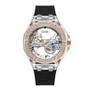 Women's Fashion Simple Alloy Case Mineral Reinforced Glass Mirror Silicone Strap Round Dial Mechanical Watch With Rhinestones And Waterproof Function