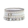 Women's Fashion Simple Crystal Beaded Stretch And Pearl Multi Layer Stacked Geometric Bracelet 5 Piece Set