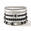Women's Fashion Simple Crystal Beaded Stretch And Pearl Multi Layer Stacked Geometric Bracelet 5 Piece Set