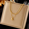 Women's Fashion Simple Design Stainless Steel Clavicle Chain With Pearl Round Eye Pendant Electroplated Jewelry