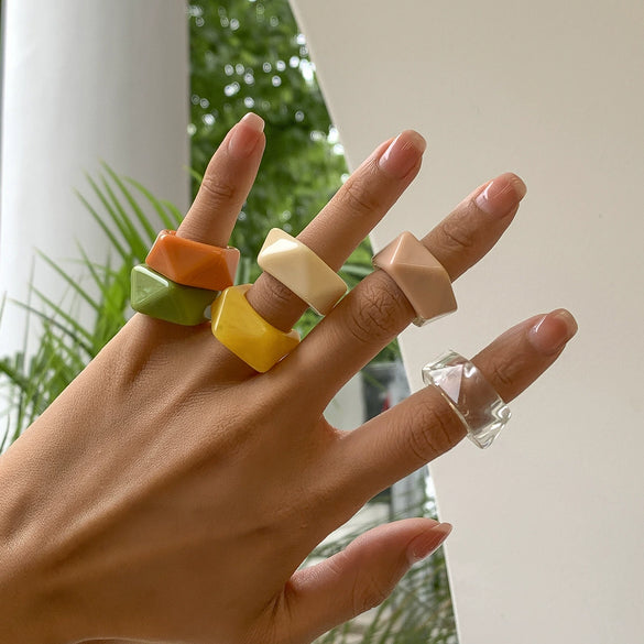 Women's Fashion Simple Geometric Plastic And Resin Ring And Bracelet