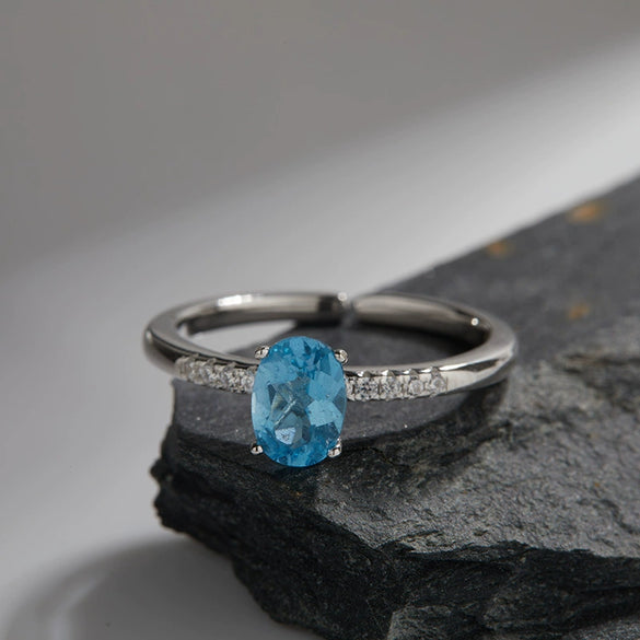 Women's Fashion Simple Geometric S925 Sterling Silver Ring Set With Natural Topaz Garnet Citrine