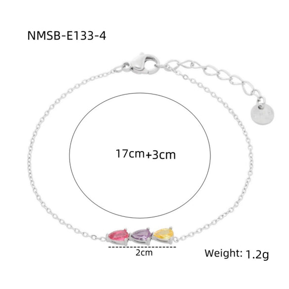 Women's Fashion Simple Geometric Stainless Steel And 18K Electroplated Water Drop Zircon Bracelet