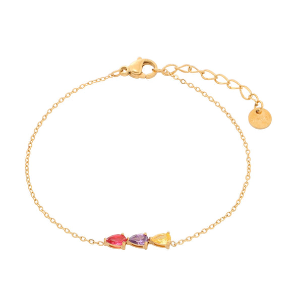 Women's Fashion Simple Geometric Stainless Steel And 18K Electroplated Water Drop Zircon Bracelet