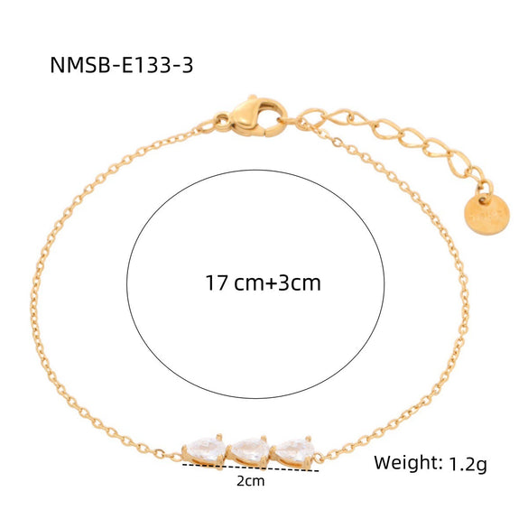 Women's Fashion Simple Geometric Stainless Steel And 18K Electroplated Water Drop Zircon Bracelet