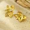 Women's Fashion Simple Half Petal Inlaid Zircon Stainless Steel And 18K Gold Electroplated Earrings