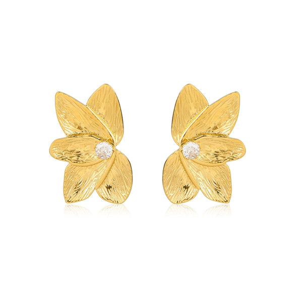 Women's Fashion Simple Half Petal Inlaid Zircon Stainless Steel And 18K Gold Electroplated Earrings