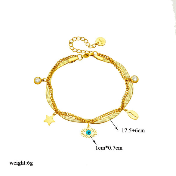 Women's Fashion Simple Highgrade Multilayer Stacked Titanium Steel Round Pendant Eye Butterfly Diamondembedded Electroplated Bracelet