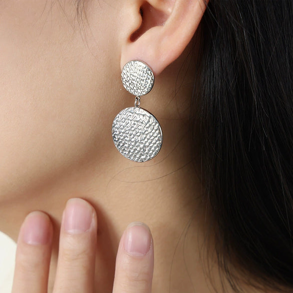 Women's Fashion Simple Highgrade 316L Stainless Steel Goldplated Geometric Round Earrings Jewelry